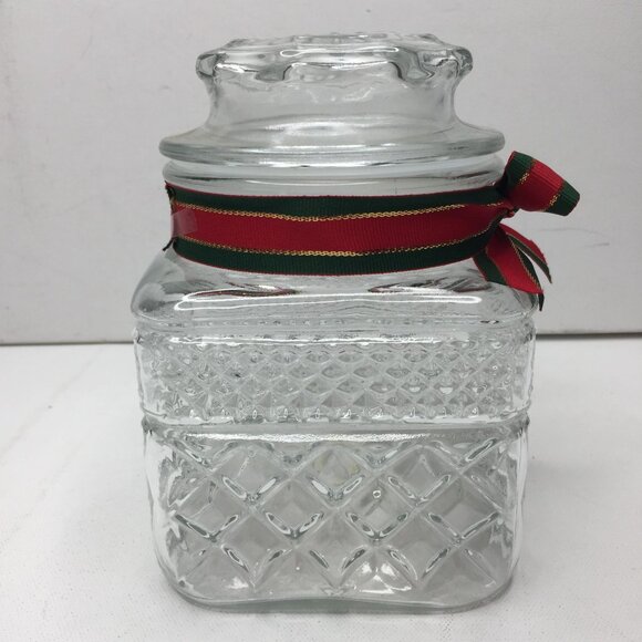 Vintage Anchor Hocking Wexford Square Christmas Glass Candy Jar Canister - Picture 5 of 11